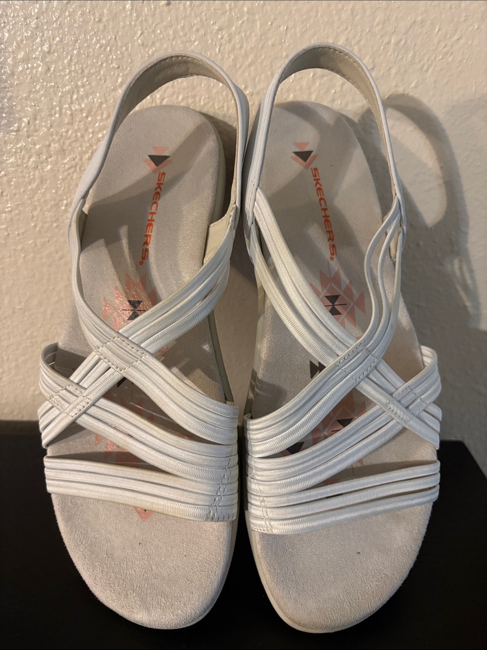 Skechers White Crisscross Elastic Slingback Sandals with Cushioned Footbed